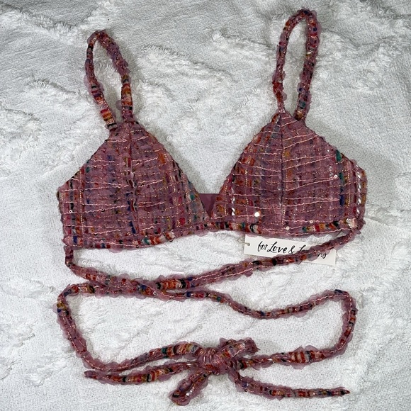 NWT For Love & Lemons Dionne Bra Top Bohemian Vibes Sz M & L Dusty Rose Multi - Picture 8 of 17